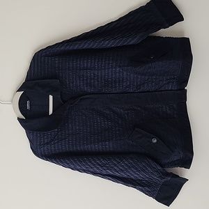 Yacco Maricard Lagenlook Cozy Chic Navy Cotton Spring Jacket Oversized OS (b36)